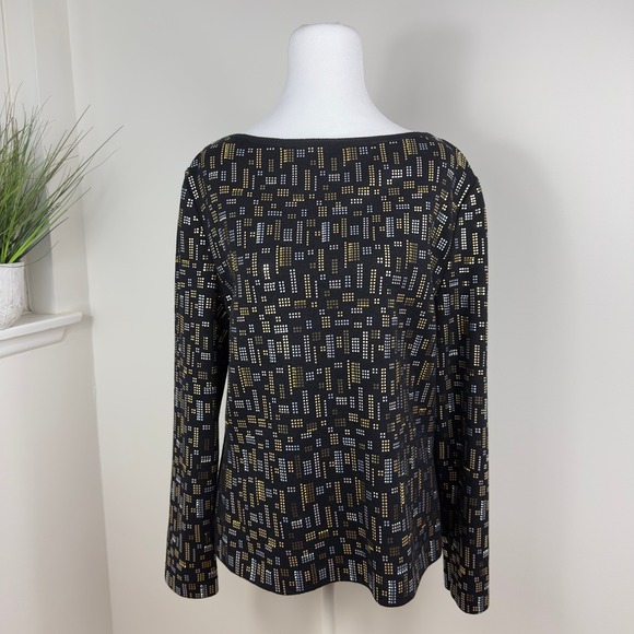 St. John Tops - St. John Evening Embellished Geometric Knit Top Black Gold‎ Size 8 USA